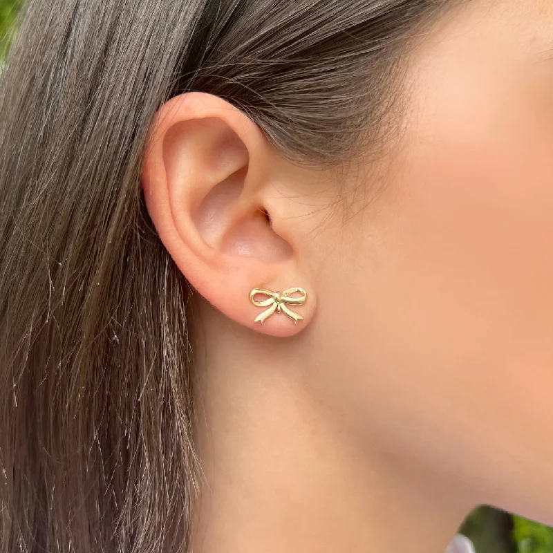 High-end women's earrings-14K GOLD BOW STUDS