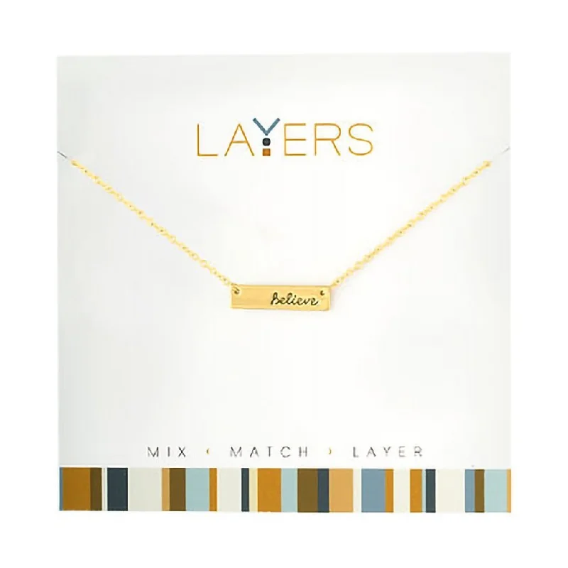 High-end women's necklaces-Center Court : Gold "Believe" Tag Layers Necklace