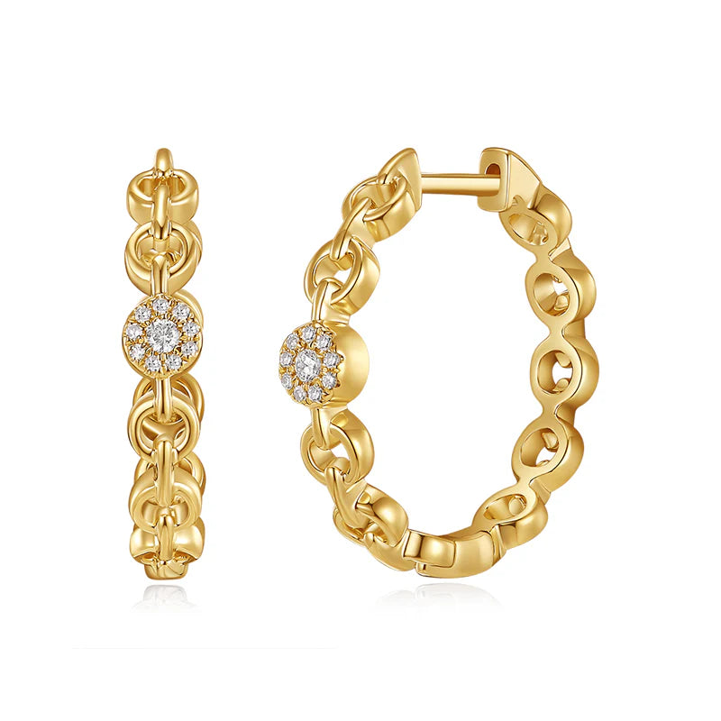 Women's geometric earrings-14K GOLD DIAMOND LEORA HOOPS