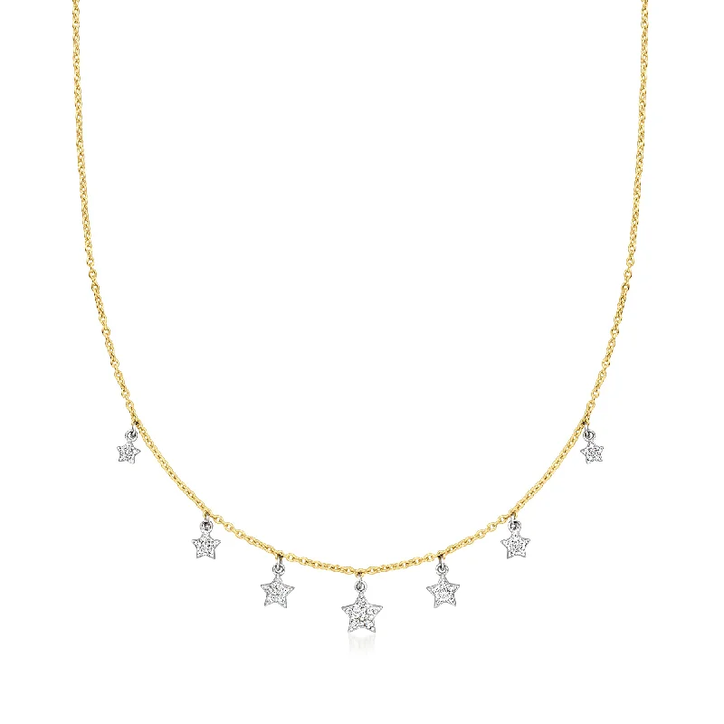 Women's family necklaces-Ross-Simons Diamond Star Drop Necklace in 2-Tone Sterling Silver