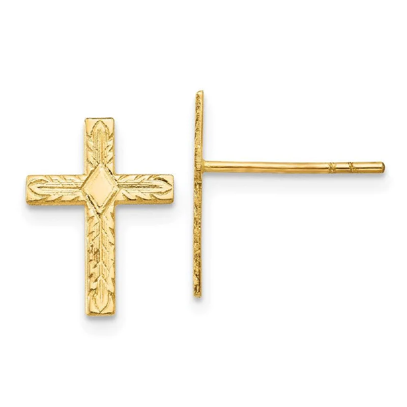 Women's sapphire earrings-14k Polished & Textured Cross Earrings