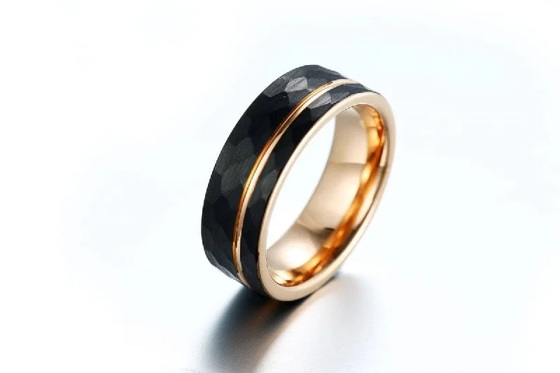 Women's sterling silver rings-Tungsten Carbide Wedding Ring in Two-Tone Brushed Black & Rose Gold