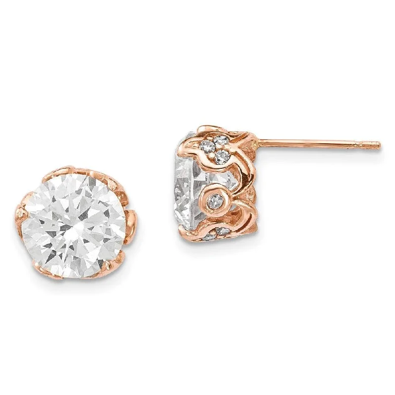 Trendy women's earrings-10K Tiara Collection Rose Gold Polished CZ Post Earrings