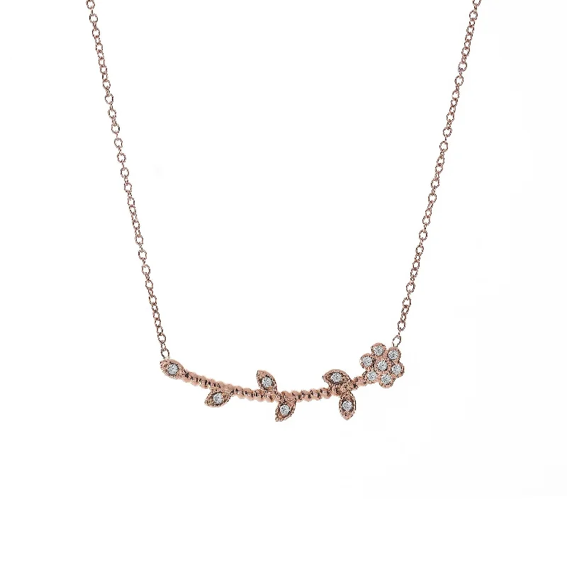 Women's art deco necklaces-Flower & Diamond Necklace Rose Gold