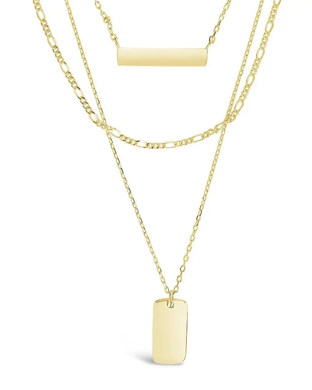 Affordable women's necklaces-Triple Layered Bar Necklace-Gold