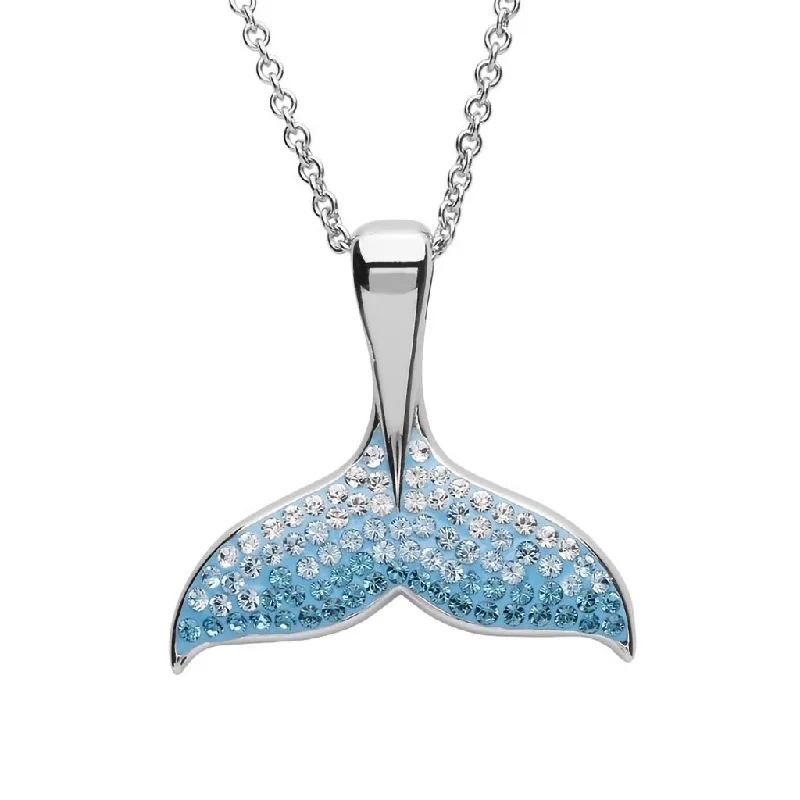 Women's leather necklaces-Ocean : Blue Whale Tail Necklace With Crystals - Sterling Silver