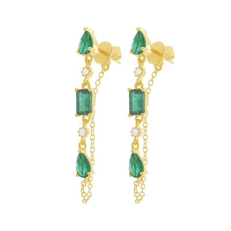 Modern women's earrings-14K GOLD DIAMOND EMERALD SIERRA EARRINGS