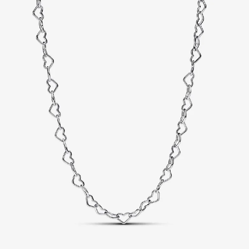 Women's gold-plated necklaces-PANDORA : Linked Hearts Collier Necklace -Silver