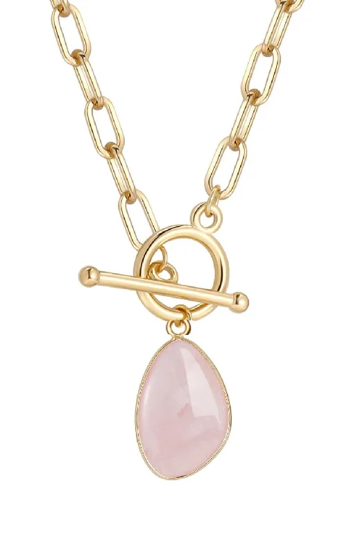 Women's alloy necklaces-18k Gold Plated Rose Quartz Geometric Drop Necklace