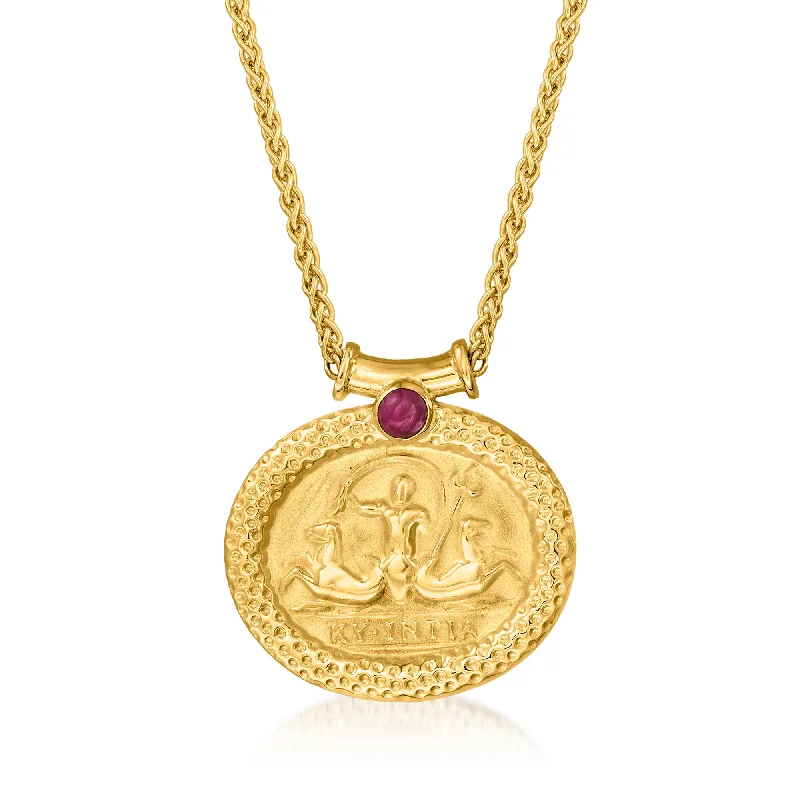 Women's holiday necklaces-Ross-Simons Italian Tagliamonte . Ruby Cameo-Style Pendant Necklace in 18kt Gold Over Sterling