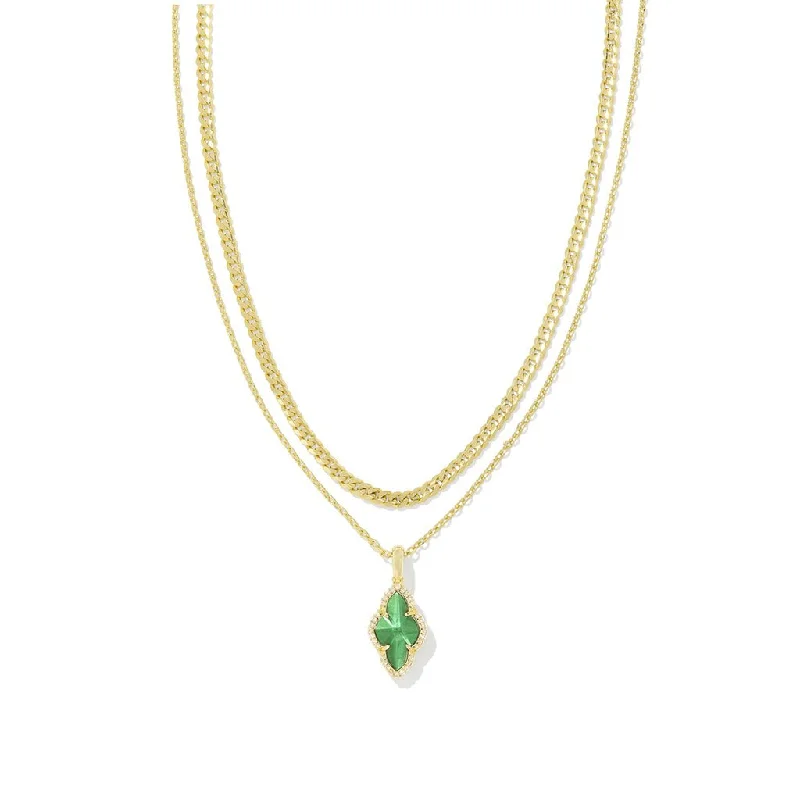 Women's everyday necklaces-Kendra Scott : Abbie Gold Pave Frame Multi Strand Necklace in Green Illusion