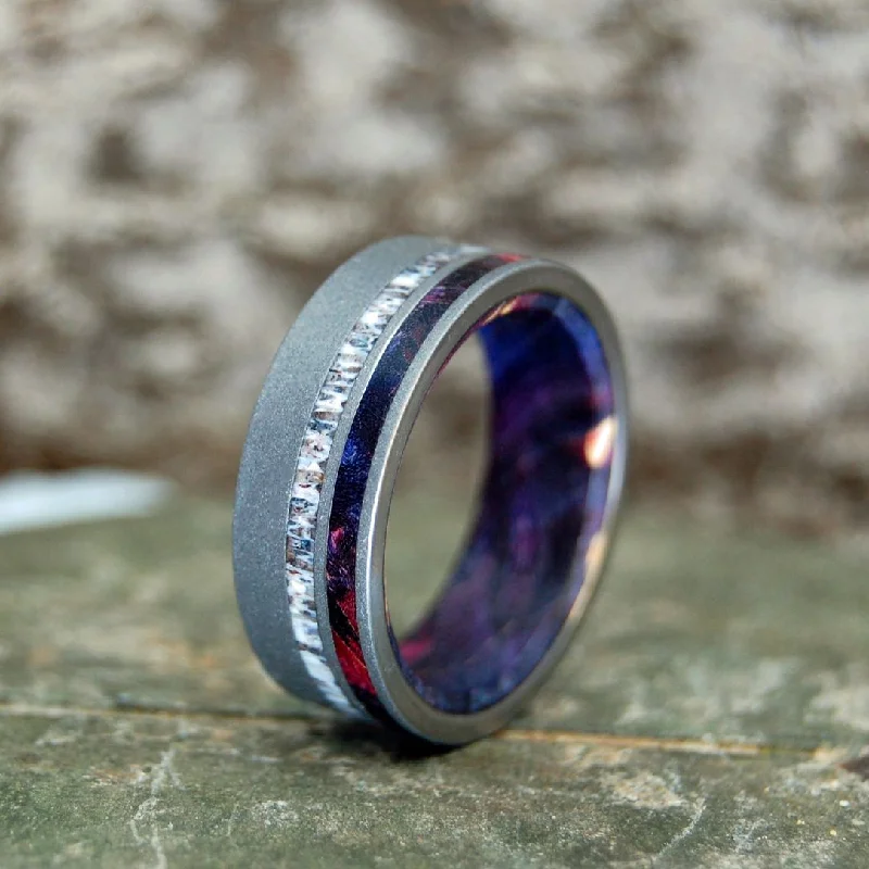 Women's cross rings-Vow | Men's Purple Box Elder, Moose Antler & Titanium Wedding Ring