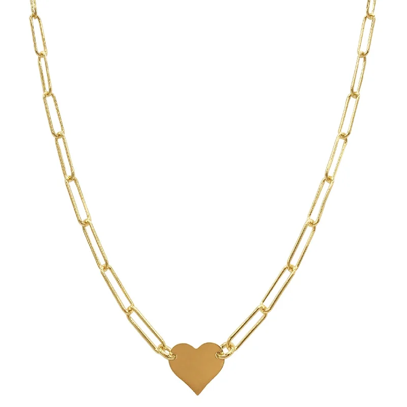 Women's gold-plated necklaces-Adornia Heart Necklace with Paperclip Chain