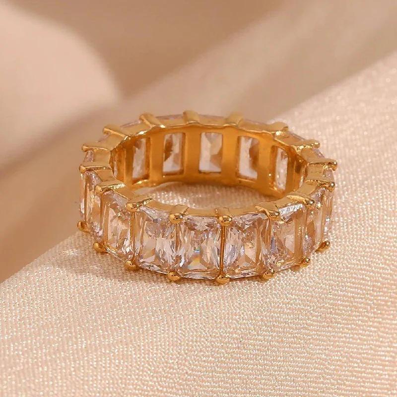 Women's elegant rings-18K Gold Plated Square Zircon Stainless Steel Tarnish Free Ring