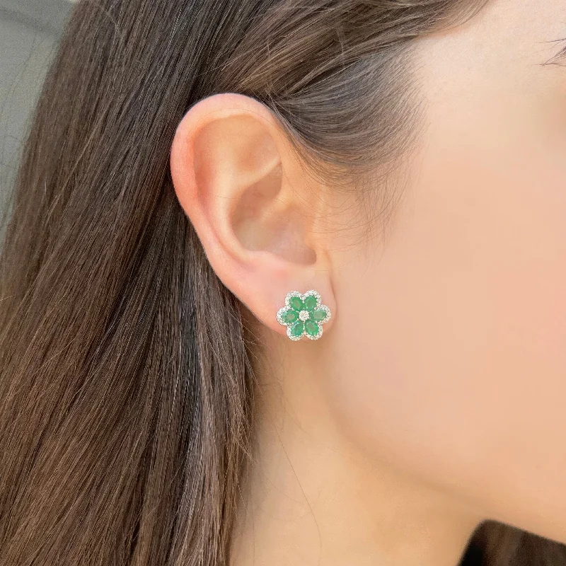 Women's religious earrings-14K GOLD DIAMOND EMERALD SMALL CARRIE FLOWER STUDS