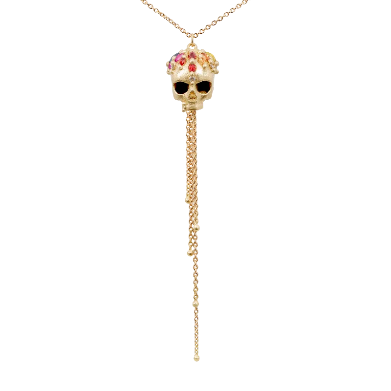 Women's wedding necklaces-Rainbow Enchanted City Skull Tassel Necklace - 11509