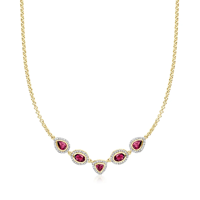 Affordable women's necklaces-Ross-Simons Rhodolite Garnet and . White Zircon Necklace in 18kt Gold Over Sterling