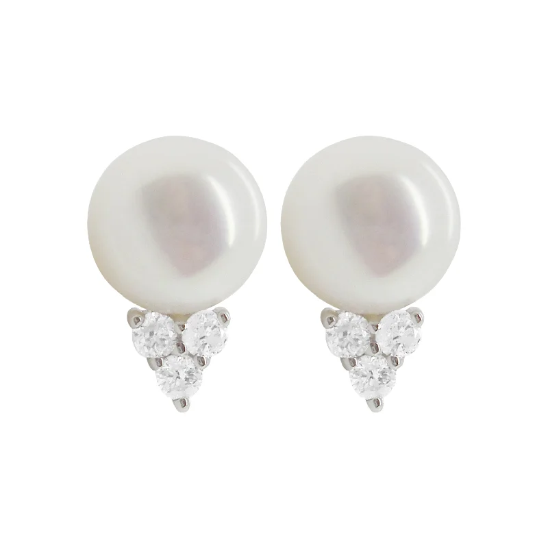 Women's hoop earrings-14K GOLD DIAMOND PEARL ANDREA STUDS