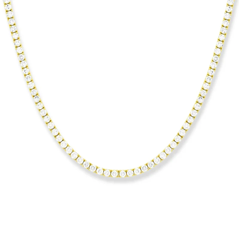 Women's emerald necklaces-14 kt Yellow gold, 17" 4 prong diamond tennis necklace featuring 8.00 cts tw round diamonds