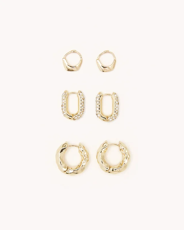 Women's unique rings-AMOURA EARRING 3 PACK - GOLD PLATED 18K