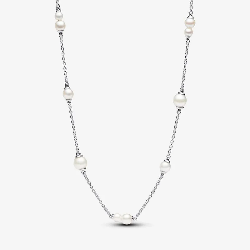 Women's star necklaces-PANDORA : Treated Freshwater Cultured Pearl Station Chain Necklace - Sterling Silver