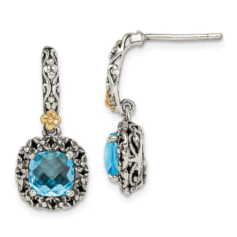 Women's stainless steel earrings-Sterling Silver w/ 14k Polished Blue Topaz Earrings