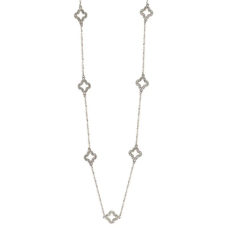 Women's gold-plated necklaces-Suzy Levian 14K White Gold .63cttw Diamond Clover By The Yard Necklace