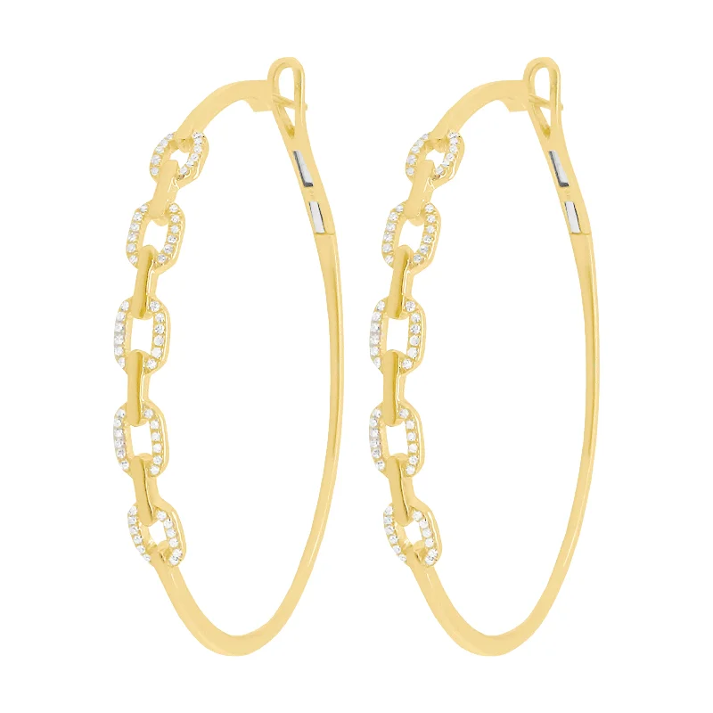 Women's gift earrings-14K GOLD DIAMOND LARGE BRENT HOOPS