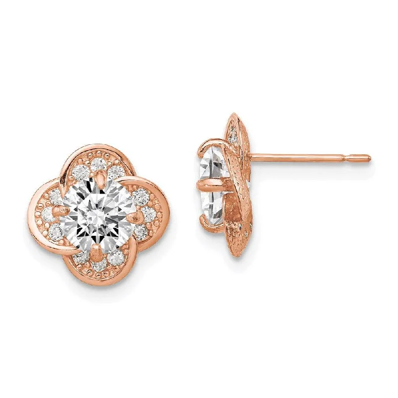 Custom women's earrings-10K Tiara Collection Rose Gold Polished CZ Post Earrings