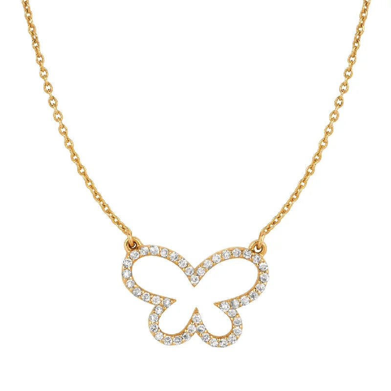 Women's fashion necklaces-Diamond Butterfly Necklace (Medium) Yellow Gold