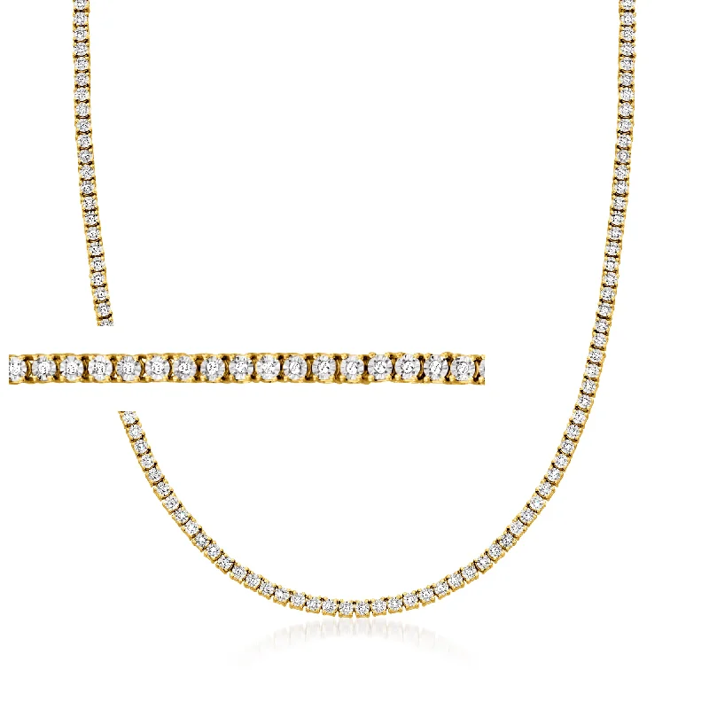 Women's leather necklaces-Ross-Simons Diamond Tennis Necklace in 18kt Gold Over Sterling. 16 inches