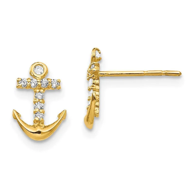 Women's everyday earrings-Madi K Kid's 14k  CZ Anchor Post Earrings