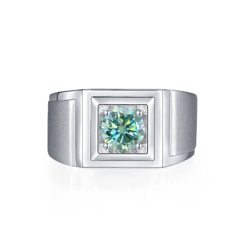 Designer women's rings-1.0Ct 6.5mm Green Diamond Men's Ring