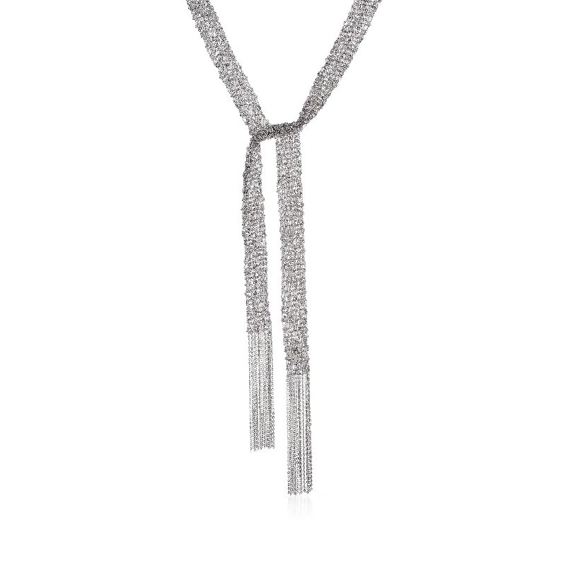 High-end women's necklaces-Ross-Simons Italian Sterling Silver Mesh Tie Necklace