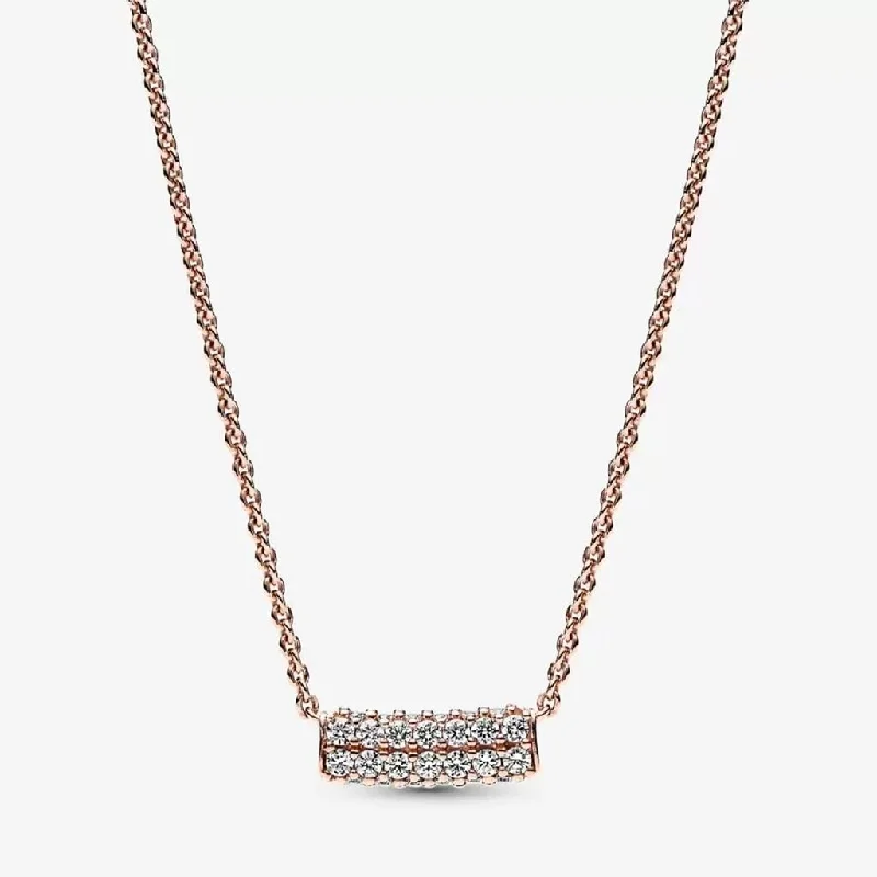 Women's heart-shaped necklaces-PANDORA : Pandora Timeless Pavé Double-row Bar Collier Necklace