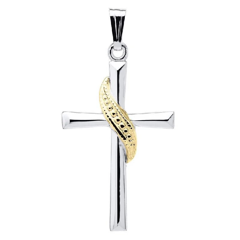 Women's wedding necklaces-LeStage® Cape Cod :  Adult Sterling Silver Two Tone Sash Cross