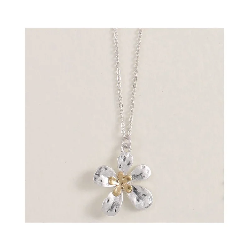 Women's exclusive necklaces-Periwinkle by Barlow : Two-Tone Hammered Flower  - Necklace