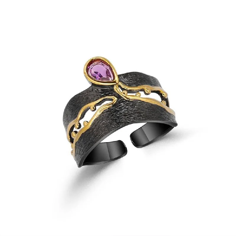 Women's party rings-Golden Bead Honey Raindrop Natural Amethyst Ring