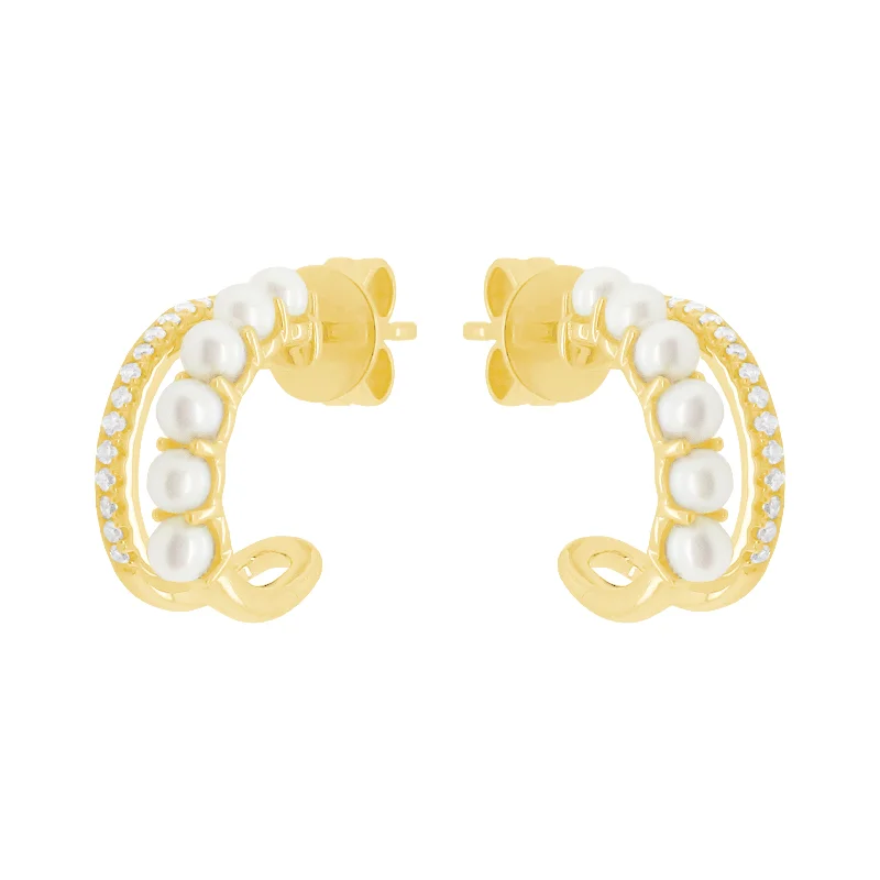 Women's luxury party earrings-14K GOLD DIAMOND PEARL PEYTON EARRINGS