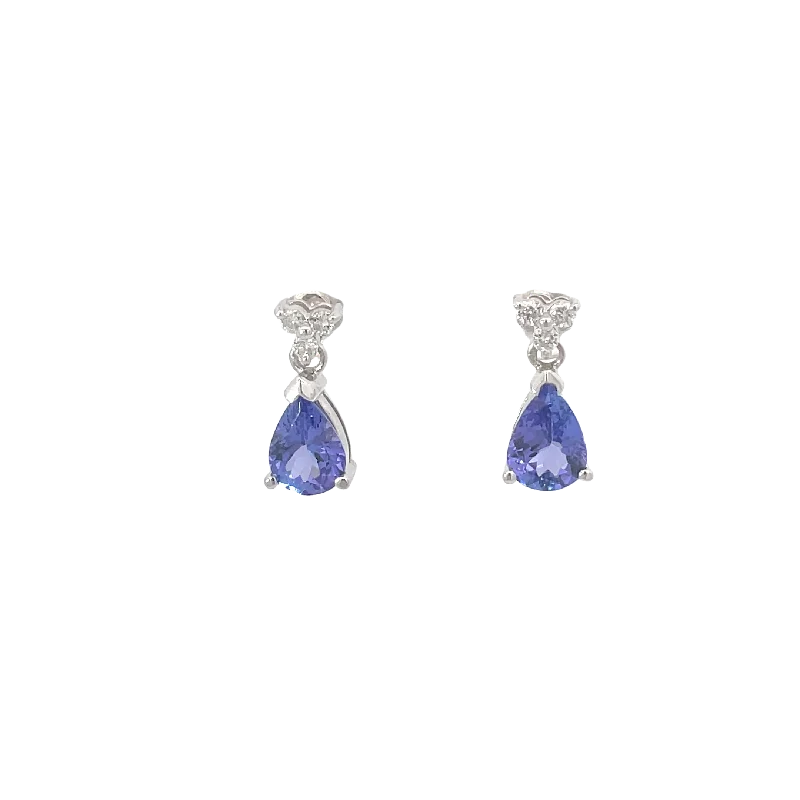 Women's holiday earrings-Tanzanite and Diamond Drop Earrings