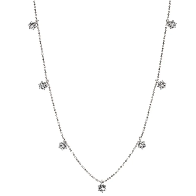 Women's Valentine's Day necklaces-Suzy Levian 14K White Gold .30cttw Diamond Flower Station Necklace