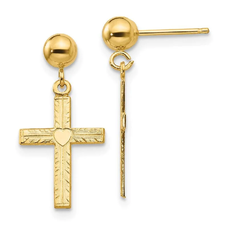 Women's emerald earrings-14k Polished & Satin Cross Dangle Earrings