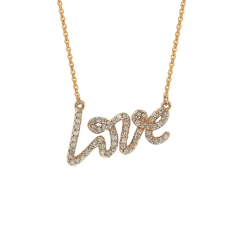 Women's unique necklaces-Suzy Levian 14K Rose Gold .30 cttw Diamond Love Necklace