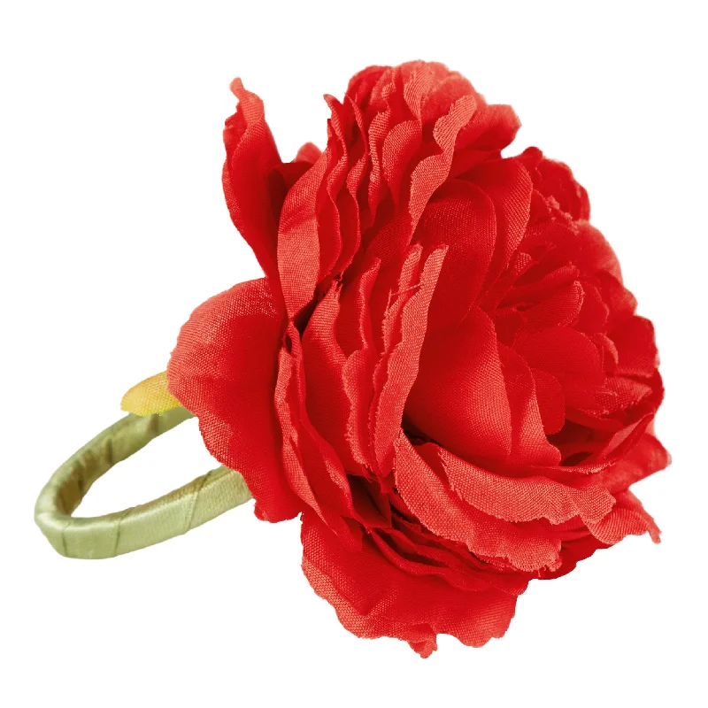 Women's cocktail rings-Silk Peony Flower Napkin Ring Holder (10 Count) - Red