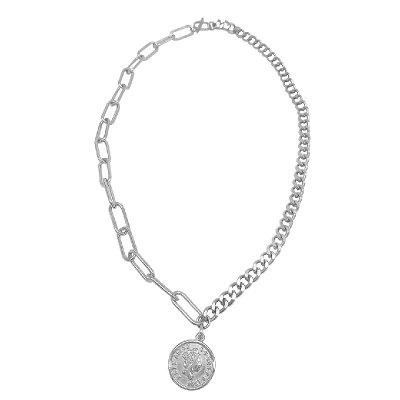 Women's graduation necklaces-Adornia Coin Mixed Chain Necklace silver