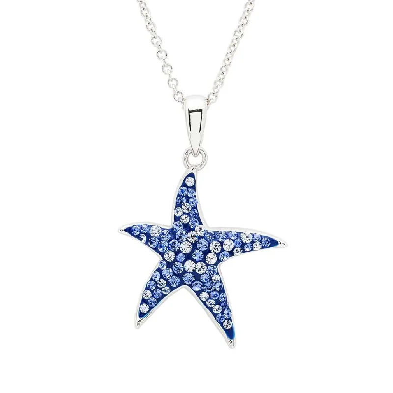 Women's heart-shaped necklaces-Ocean : Sterling Silver Sapphire Blue Star Fish Necklace