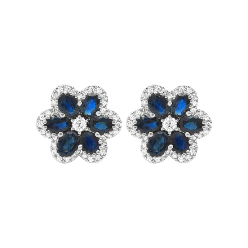 Women's Valentine's Day earrings-14K GOLD DIAMOND SAPPHIRE SMALL CARRIE FLOWER STUDS