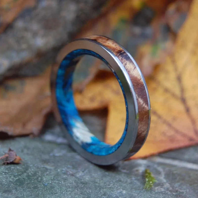 Women's limited edition rings-Anastasius | Men's Blue Box Elder Wood, Hawaiian Koa Wood & Titanium Wedding Ring