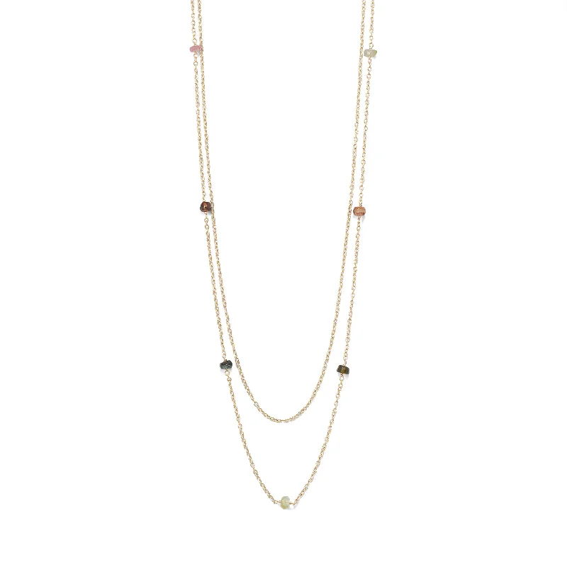 Minimalist women's necklaces-18K Gold Multi Tourmaline Necklace