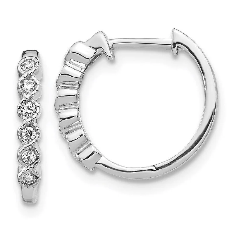 Women's beaded earrings-14k White Gold Diamond Hoop Earrings